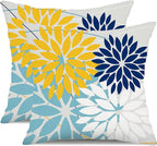 DFXSZ Outdoor Throw Pillow Covers 20x20 Inch Set of 2 Waterproof Spring Summer Geometric Elegant Yellow Blue Outdoor Pillow Covers for Patio Funiture Garden Couch 158W20
