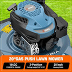 SENIX 20" Gas Lawn Mower, 144 cc Gas Powered Lawnmower, 4-Cycle Engine Walk-Behind Push Lawn Mowers, 3 Position Height Adjustment for Yard and Garden, cortadora de pasto