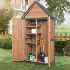 GUTINNEEN Outdoor Storage Shed with All Around Strong Metal Frame, Garden Tool Sheds Cabinet with Floor & Adjustable Shelves, Wooden Tool House for Backyard Garden Patio Lawn (Brown)