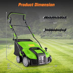 Goplus 2-in-1 Scarifier and Lawn Dethatcher, 16-Inch 15A Corded Electric Dethatcher w/ 14.5-Gal Collection Bag, 3-Position Height Adjustment & 5-Position Depth Adjustment, for Grass Garden Yard