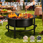 Fire Pits for Outside Wood Burning, Extra Large Outdoor Fire Pit with Grill and Roating Table, Cold Finished Steel Round Firepit Bowl with Poker and Round Waterproof Cover for Patio, Backyard, Garden