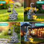 Solar Elephant Statue Lights Outdoor Garden Decoration, Elephant Statue with Solar Lantern Outdoor Decoration for Mother Women Birthday Gift-Courtyar Balcony Lawn Decor