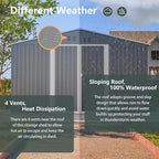11x13FT Outdoor Storage Sheds with Floor Frame& Lockable Doors Garden Metal Shed Waterproof Galvanized Steel Tool Shed with Air Vents Sloping Roof Ideal for Backyard Patio Lawn Gray