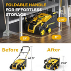 EVEAGE 16 Inch 2-in-1 Electric Dethatcher and Scarifier 5-Position Depth Adjustment,Lawn Dethatcher with 15 Amp Copper Motor, Removeable 14.5-Gal Collection Large Capacity Bag,Quick-Fold,Yellow