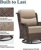 HILLGA Luxury Patio Furniture Set with 6-inch Thick Cushion, Outdoor High Back Swivel Rocker Patio Chairs, 6PCS Wicker Conversation Set for Deck Yard and Poolside, Beige (V2)