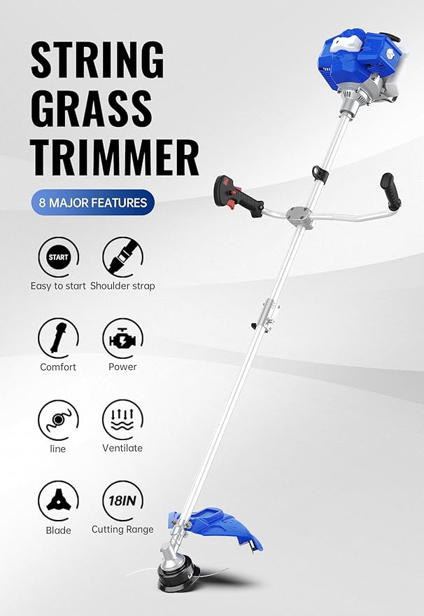 WILD BADGER POWER 52cc Weed Wacker Gas Powered, 3 in 1 String Trimmer/Edger 18’’ with 10’’ Brush Cutter,Rubber Handle & Shoulder Strap Included