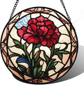 Stained Glass Window Hanging - Red Carnation Birth Flower Sun Catcher for Door Garden Home Decor Suncatcher Christmas Mother's Day Birthday Gifts for Women Men Mom Nana Friend Wife 6.3 in