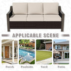 74 Inch Patio 3-Seater Sofa,PE Wicker Outdoor Lounge with Thick Removable Water-Resistant Cushions, Rust-Proof Steel Frame, 900LBS Capacity, Beige