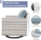 Wicker Outdoor Patio Furniture Set - 5 Piece Patio Conversation Set with 2 Swivel Rocker Chairs,2 Rattan Ottoman and 1 Metal Side Table for Outside Porch Deck Backyard Garden(Light Grey/Sky Blue)