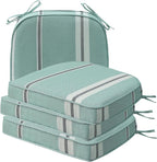 Round Corner Seat Cushions, 17" x 16" x 2", Set of 4, Indoor Outdoor Water Repellent Universal Chair Pads with Ties for Patio Furniture, Garden Deck Dining Chairs, Aqua Stripe