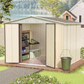 10x8 FT Outdoor Storage Shed,Metal Aluminum Tool Sheds,Heavy-Duty Sheds with Sloped Roof, Air Vent and Hinge Doors,Garden Shed Bike Shed for Backyard Patio Lawn,Cream White