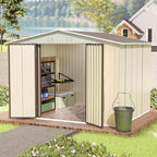 10x8 FT Outdoor Storage Shed,Metal Aluminum Tool Sheds,Heavy-Duty Sheds with Sloped Roof, Air Vent and Hinge Doors,Garden Shed Bike Shed for Backyard Patio Lawn,Cream White