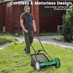 Goplus Manual Lawn Mower, 16 Inch 5-Blade Walk-Behind Cordless Grass Cutter with 7 Gallon Removable Grass Collect Bag, Adjustable Cutting Heights, Push Reel Lawn Mower for Yard, Garden