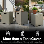 Propane Tank Cover Table for Fire Pits, 20 LB Concrete Propane Tank Holder with Side Handles, Outdoor Tank Storage Side Table for Patio, Gas Griddle, Aqua Grey