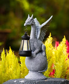 Dragon Statue with Solar Lights Lantern,Outdoor Garden Sculpture Decor for Yard Lawn Balcony Patio Porch,Gardening Gifts for Mom Women Grandma