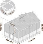 MUPATER 8' x 12' Outdoors Walk-in Greenhouse, Wood Greenhouse with Ventilated Window and Lockable Door, 6mm Polycarbonate Panels for UV Protection and Heat Insulation,Suitable for Patio, Backyard