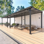 AECOJOY 24' x 12' Gazebo for Patio, Large Wall-Mounted Hard Top Lean-to Gazebo Pergola with Roof 12' x 24' on Clearance, Heavy Duty Patio Awnings for Decks, Backyard