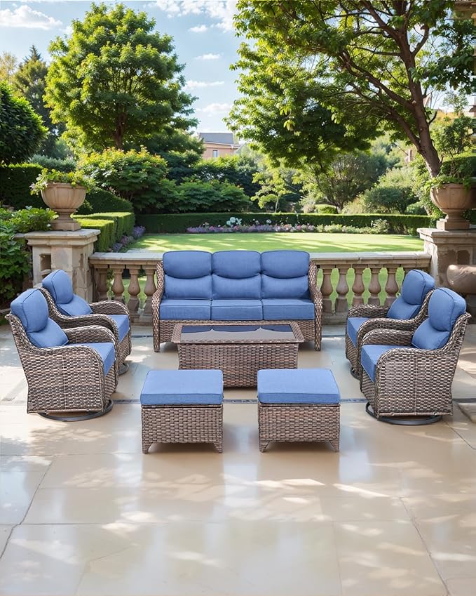 Luxury 24x24x6 Inch Smile Patio Cushions for Outdoor Furniture Set of 6 - Thick Back & Deep Seat Outside Replacement Chair Pillows for Rattan Metal Glider Loveseat Sectional Sofa - Navy Blue