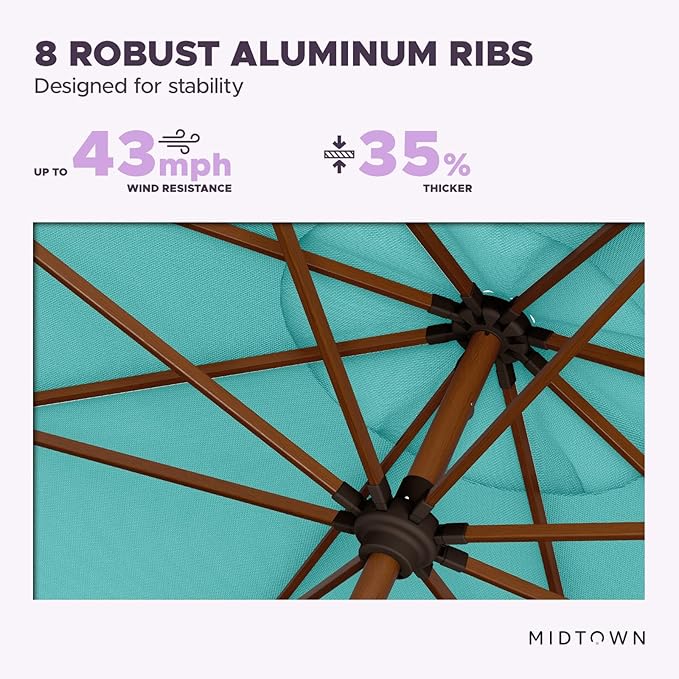 Midtown Umbrellas Sunbrella Umbrella Outdoor Patio Umbrella 2-8 Feet in Aruba Acrylic Fabric - Auto-Tilt Aluminum Frame For Backyard Umbrella, Deck Umbrella & Porch Umbrella - Wooden Pole