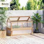 Outsunny Raised Garden Bed with Polycarbonate Greenhouse, Wooden Garden Cold Frame Greenhouse, Flower Planter Protection, 48" x 24" x 32", Natural