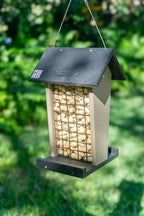 DutchCrafters Plastic Poly Hanging Whole Peanut Bird Feeder for Large Birds, Woodpeckers, Crows, Blue Jays for Outdoor, Garden, Yard - USA Amish Made (Black & Weatherwood)