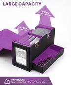 MRAUF MTG Deck Box with Double Commander Display and Dice Tray, Fits 200+ Double Sleeved Cards, Card Storage Box Plus 2 Magnetic Holders& 100Pcs Card Sleeves (Black& Purple)