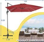 Sunnyglade 10x10Ft Cantilever Patio Umbrella Square 360° Rotation & Integrated Tilting System Offset Umbrella with 8 Sturdy Ribs, Fade-resistant & Waterproof for Garden Backyard Poolside Deck