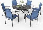 7 Pieces Outdoor Table and Chairs, Patio Dining Set for 6 Includes 54" Round Outdoor Table and 6 Patio Chair Set, Outdoor Dining Furniture Set for Lawn Backyard Deck, Blue