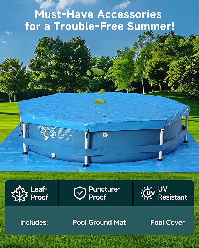 Steel Frame Round Above Ground Swimming Pools Set for Outdoor Backyard: 10ft x 30in - Odorless Eco PE Material with Pool Liner and Pool Cover