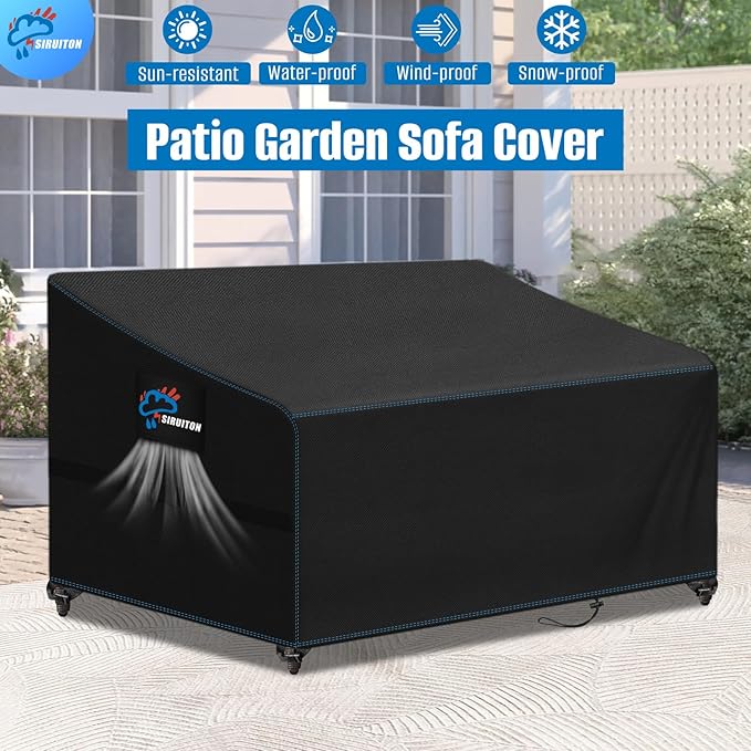 SIRUITON 3-Seat 88" W x 33" D x 32" H Garden Patio Sofa/Loveseat/Bench Cover, Heavy Duty 420D Oxford Waterproof Outdoor Sofa Cover, Lawn Patio Furniture Covers