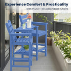 Tall Adirondack Chairs Set of 2, All Weather HDPE Poly Bar Height Balcony Adirondack Chair with Removable Double Connecting Trays, Outdoor Adirondack Barstools for Deck, Patio, Yard, Pool, Lawn