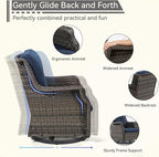 Outdoor Swivel Rocker Patio Chair - 360 Degree Patio Swivel Glider Chair with 3.5" Premium Olefin Fabric Cushions(Mixed Grey/Blue)