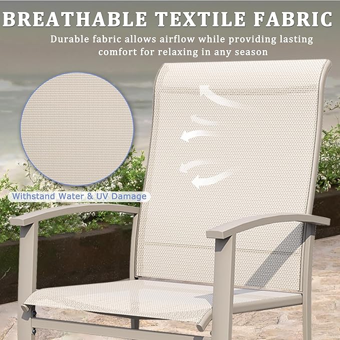 Outdoor Dining Chairs Set of 2, Stackable Patio Chairs with Metal Frame & Textilene Fabric, Perfect for Patio Garden Deck, Ivory