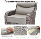 Rilyson Wicker Outdoor Patio Furniture Set - 5 Piece Patio Conversation Sets with Swivel Rocker Chairs, Ottomans and Side Table, 6 inch Cushions, Waterproof Wicker, for Porch Deck Brown/Beige