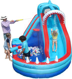 AirMyFun Bounce House, Sharks Theme Inflatable Bouncy House with Slide, Kids Bounce House Water Park with Slides Bouncer Castle with Splash Pool, Climbing Wall, Ball Shooting