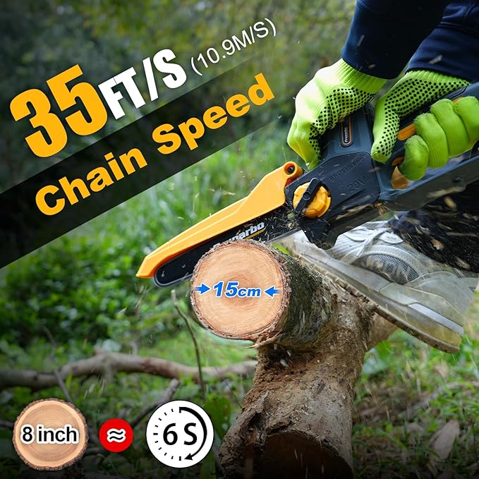 2 In 1 Mini Chainsaw 8 Inch Cordless Hand-Held Electric Chain Saw with Pole Compatible with Makita 18V Batteries Branch Cutter 8000mAh Battery PR-E8-Set