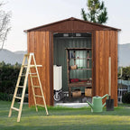 6x6 ft Outdoor Metal Storage Shed with Floor Foundation and Window, Lockable Galvanized Steel Tool Shed with Sliding Door and Air Vent, Waterproof Garden Storage House for Backyard, Patio