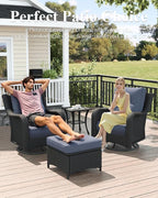 LayinSun 7 Piece Wicker Outdoor Furniture Set with 6-inch Comfy Cushions, High Back Patio Furniture Set with Swivel Rocking Chairs and Fire Pit Table