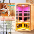 Infrared Sauna 2-3 Person Infrared Saunas for Home, Indoor Corner Sauna Spa Low Emf Infrared Sauna with 7 Color Therapy Dry Sauna for Home,2 Bluetooth Speakers, 2 LED Reading Lamp
