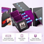 Card Deck Box for MTG, Double Card Storage Box with 2 Commander Display & 1 Dice Tray, Fits 200+ Double Sleeved Cards, Organizer for CCG TCG Sports Cards (Black Purple)