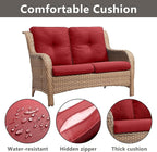 Outdoor Wicker Patio Furniture Set - 5 Piece Rattan Patio Conversation Set with 2 Rocking Swivel Chairs,2 Ottomans and 1 Loveseat for Porch Deck Backyard Garden(Yellow/Red)