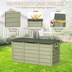 75 Gallon Outdoor Deck Box - Heavy Duty Resin Storage with Lockable Lid, UV Resistant for Patio Furniture Cushions, Pillows (Green)