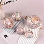 JIC Gem Striped Agate Crystal Ball with Wooden Stand Healing Crystal Sphere Ball for Feng Shui Decor Spiritual Gifts 60-70mm