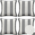 Decorative Outdoor Water Repellent Throw Pillows with Inserts, Set of 4, 20" x20" Pillows for Patio, Backyard, Bed, Couch, and Patio Furniture, Gray Stripe