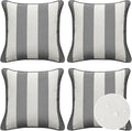 Decorative Outdoor Water Repellent Throw Pillows with Inserts, Set of 4, 16" x16" Pillows for Patio, Backyard, Bed, Couch, and Patio Furniture, Gray Stripe