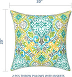 LVTXIII Outdoor/Indoor Throw Pillows, Decorative Patio Accent Pillows, Fluffy Water Repellent Garden Cushions for Home Patio Coach Sofa Use, 20×20 Inch, Pack of 2, Damask Green