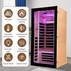Far Infrared Sauna Home Sauna Indoor 1 Person Hemlock Wood Saunas 1450W 120V with Red Light Bluetooth Speakers 35.4"x35.4"x70.9"