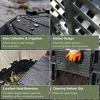 VonHaus Compost Bin for Garden 360L – Composter with Slatted Design for Aeration, Rainwater Collection, Side Flap & Lid – Outdoor Compost Converter – Frost & UV Resistant - Black