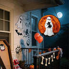 Stained Glass Window Hanging - Halloween Cute White Ghost Black Cat Suncatcher for Doors Garden Home Spooky Orange Sun Catchers Gothic Decor Horror Gift for Women Men Friend Boy Girl 9.8 in
