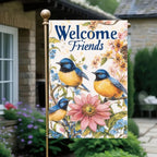 Garden Flag Hello Spring Yard Flag Garden Decoration 12x18 Inch Double Sided Welcome Friends Bluebirds Floral Design Outdoor Yard Banner for Spring and Summer Decoration